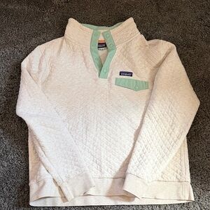 Patagonia Cotton Cream Quilted Pullover with Mint Accents